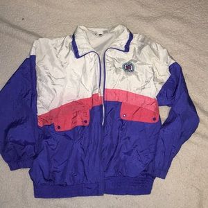 Pink white and blue windbreaker
